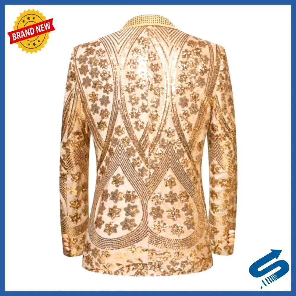 Men's Embroidered Sequin Blazer Slim Fit for Wedding Prom Party
